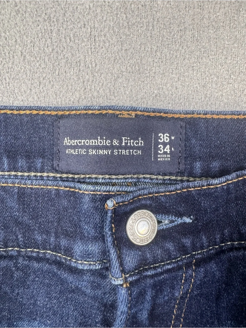 Abercrombie & Fitch Men’s Athletic Skinny Stretch Jeans, Dark Indigo Blue, 36x34